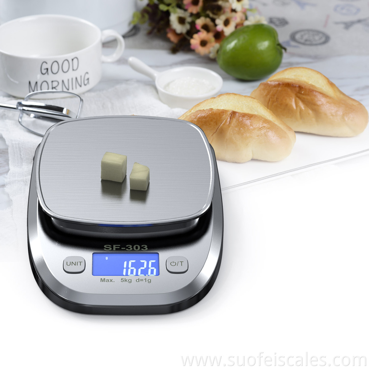 SF-303 Stainless Steel 5000G Max D1G High Accuracy Digital Kitchen Weighing Scale